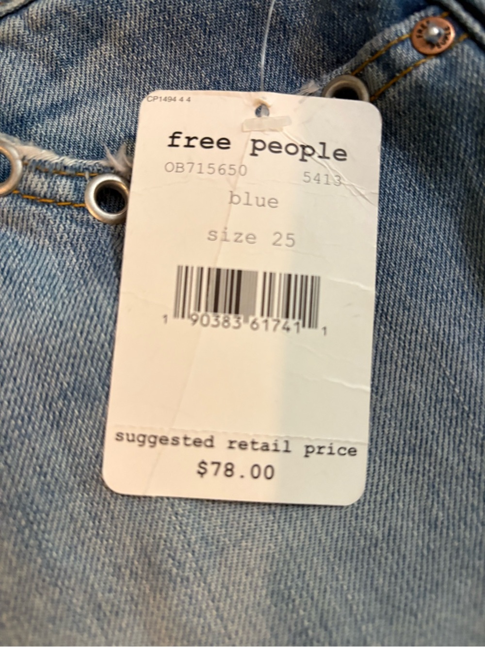 Free People Faded Blue Grommet-Trim Denim Shorts Size 25 NWT - Picture 5 of 11